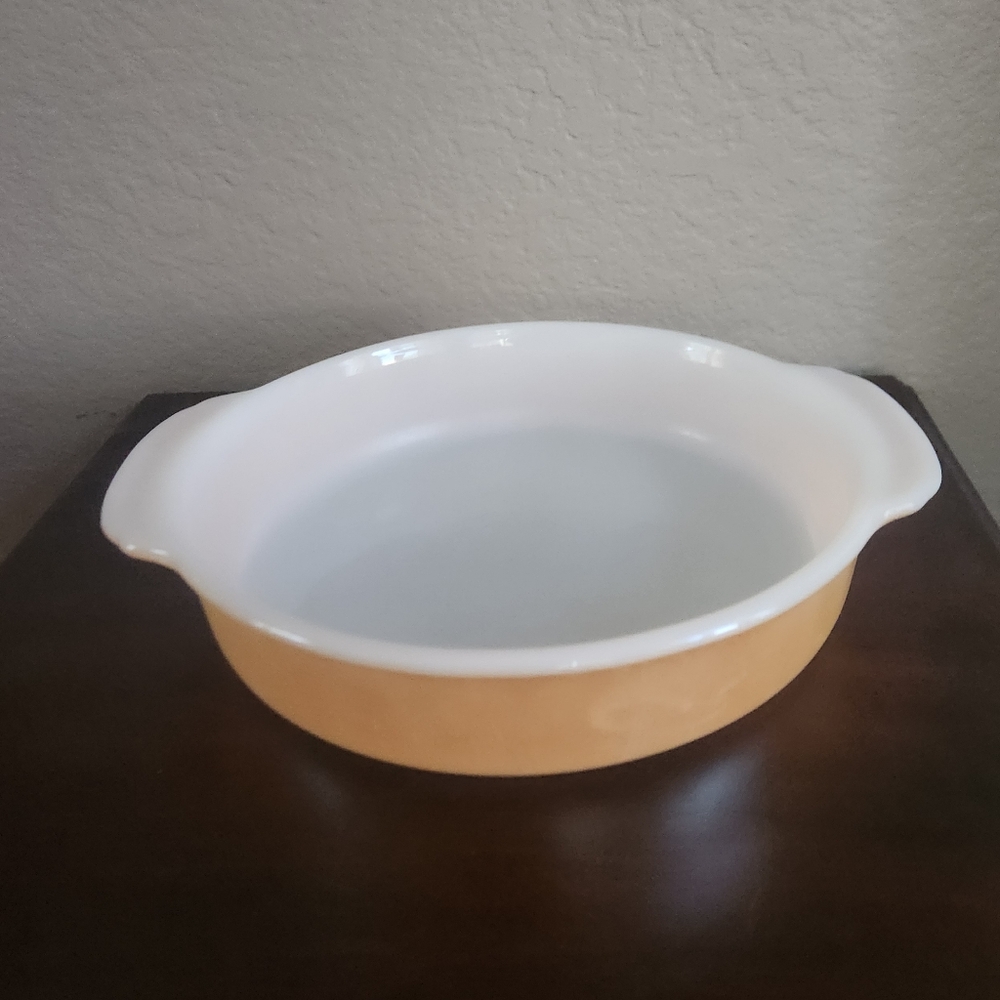 Fire King Vintage #450 Copper Tint 8 Inch Peach Lustre, Cake Baking Dish EUC $25